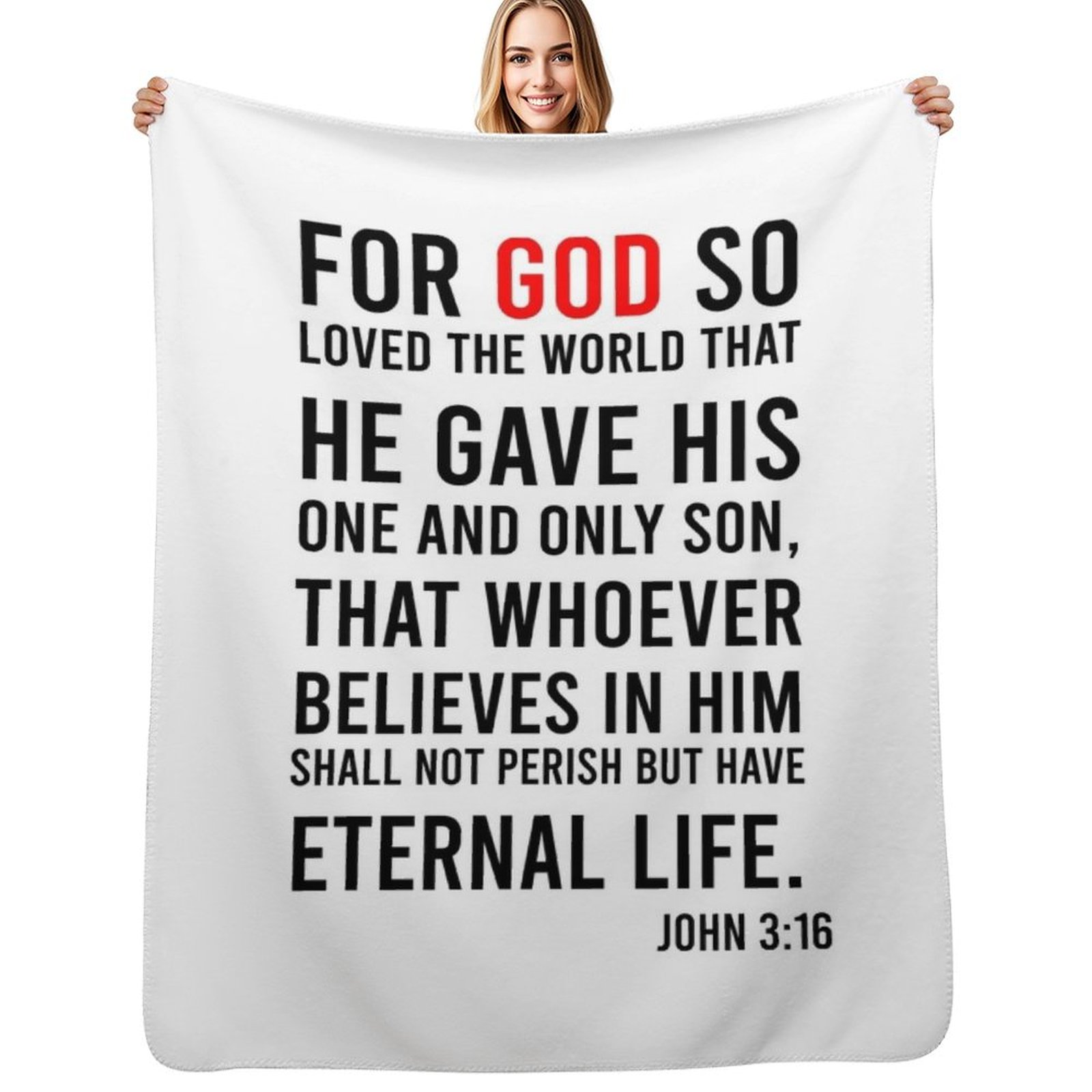 3D Printing Verse - Yuhanna 3:16 İncil Ayeti Battaniye Yumuşak